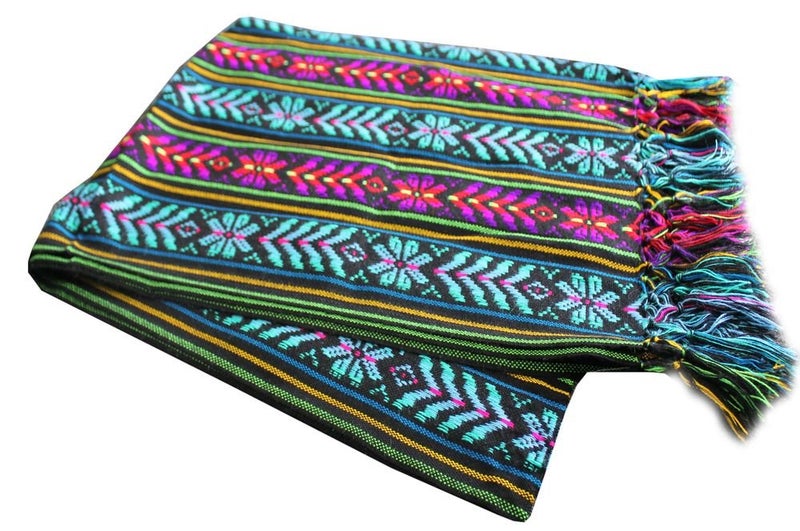 Del Mex Woven Rebozo Style Mexican Table Runner Scarf (Black) - Image 2